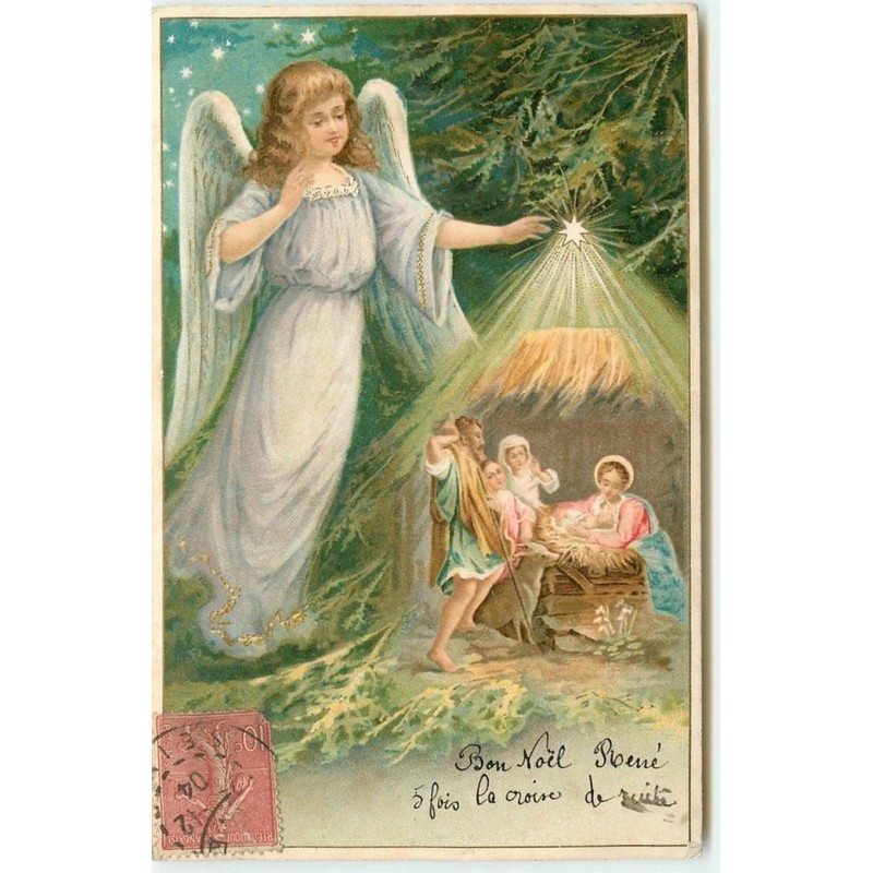 n°14884 - Ange gardien veillant sur une crèche