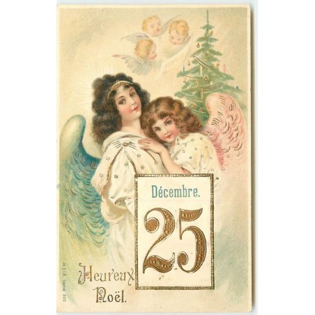 n°14885 - Carte Gaufrée - Heureux Noël - Deux anges