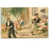 n°14891 - Carte Gaufrée - Bonne Fête - Famille à une terrase de café