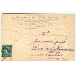 n°14891 - Carte Gaufrée - Bonne Fête - Famille à une terrase de café