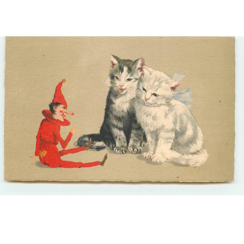 n°14893 - Chats regardant un pantin