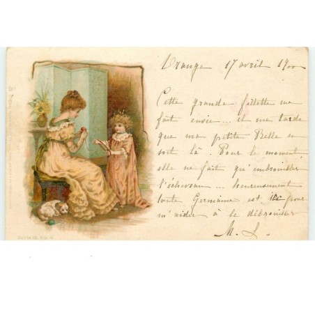 n°14894 - Raphael Tuck - Jeune femme faisant une pelote de laine avec une fillette