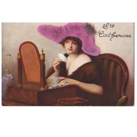 n°14904 - Sainte-Catherine - Femme se poudrant le nez avec un chapeau en tissu