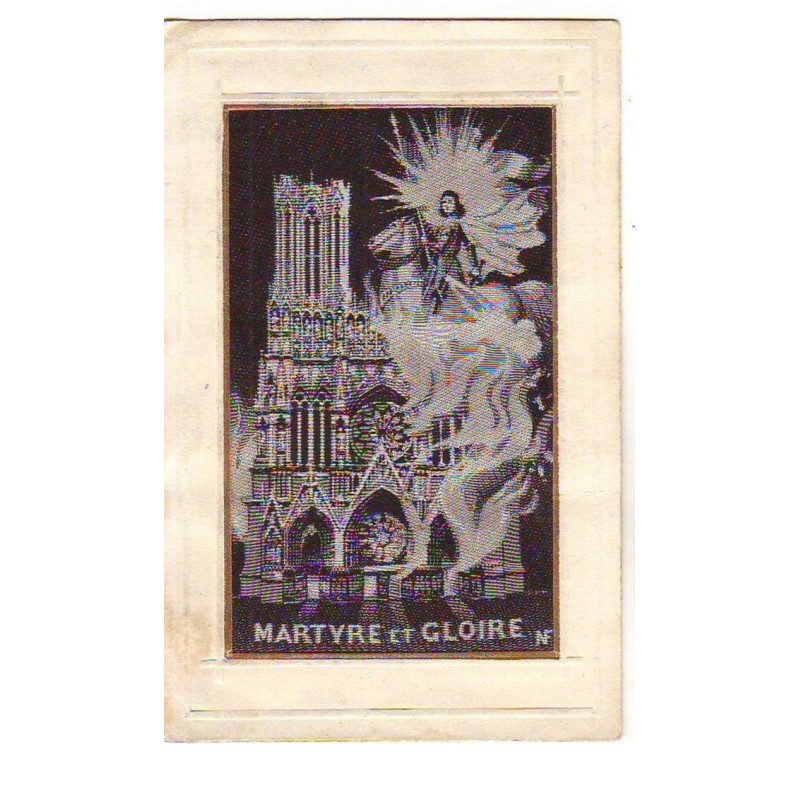 n°14908 - Carte Brodée Tissée en soie - Martyre et Gloire - Jeanne d'Arc