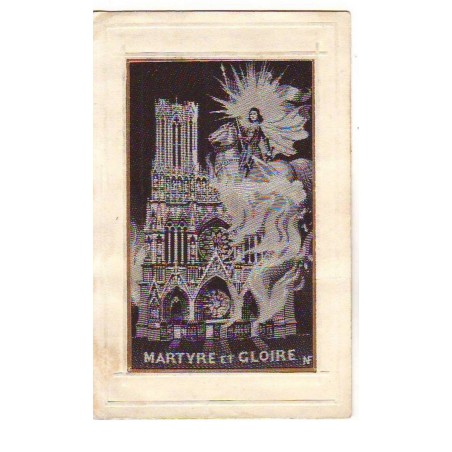 n°14908 - Carte Brodée Tissée en soie - Martyre et Gloire - Jeanne d'Arc