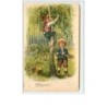 n°1048 - Carte Gaufrée - Fröhliche Pfingsten - Enfant coupant les branches d'un arbre