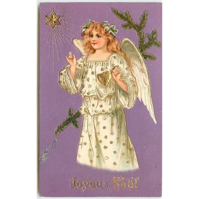 n°14935 - Carte Gaufrée - Joyeux Noël - Ange sonnant une clochette