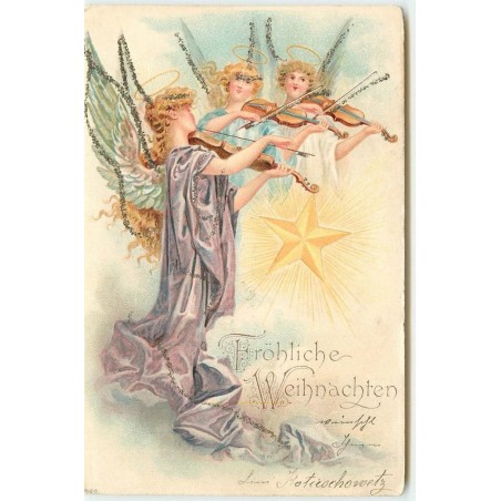 n°14939 - Fröhliche Weihnachten - Anges jouant du violon - strasses sur les ailes