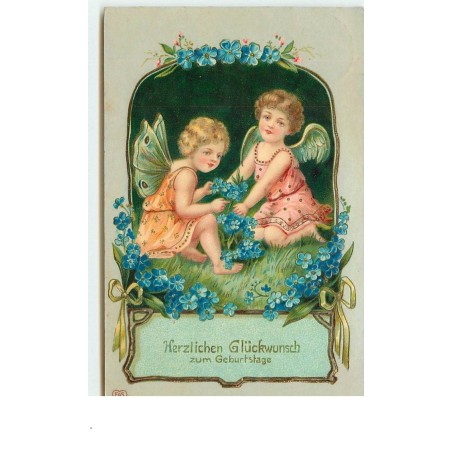 n°14949 - Herzlichen Glückwunsch zum Geburtstage - Anges cueillant du myosotis