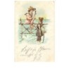 n°14964 - Baigneuses buvant au bord de la mer - Carte avec paillettes