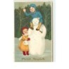 n°14990 - Prosit Neujahr - Flatscher - Enfants autour d'un bonhomme de neige