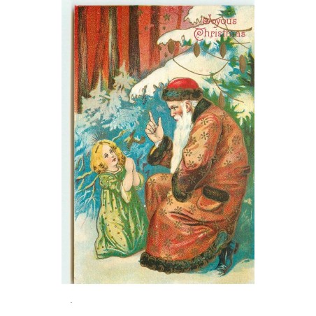 n°14992 - Carte Gaufrée - Joyous Christmas - Père Noël avec un ange