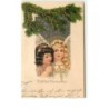 n°14998 - Carte Gaufrée - Fröhliche Weihnachten - Portraits d'une fillette et d'un Ange