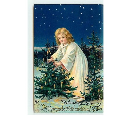 n°10482 - Carte Fantaisie - Gesegnete Weihnachten - Enfant parmi des sapins
