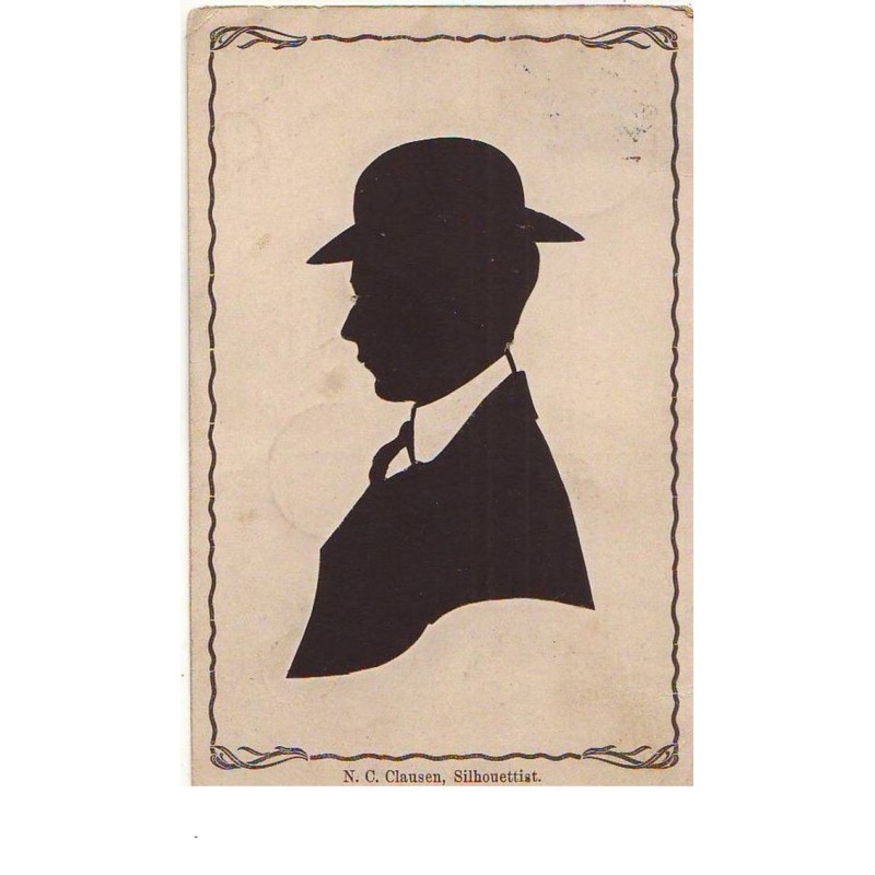 n°15014 - Silhouette - N.C. Clausen, Silhouettist - Homme portant un chapeau melon