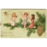 n°15028 - Carte Gaufrée - Fröhliche Weihnacht - Anges sur une branche de sapin