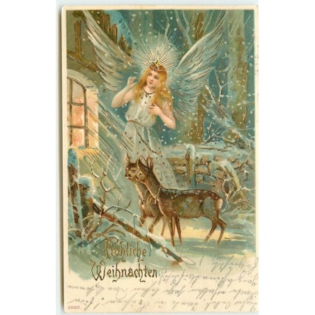 n°15031 - Fröhliche Weihnachten - Ange gardien et biches près d'une fenêtre