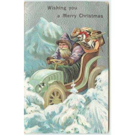 n°15033 - Carte Gaufrée - Wishing you a Merry Christmas - Père Noël en voiture - Santa Claus