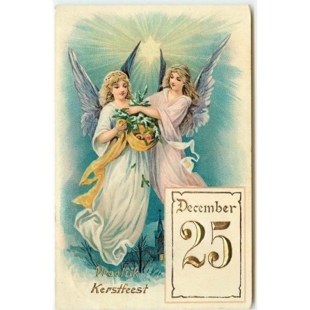 n°15036 - Carte Gaufrée - Vroolijk Kerstfeest - Anges gardiens