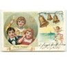 n°15043 - Prosit Neujahr - Ange sonnant des cloches, enfants trinquant