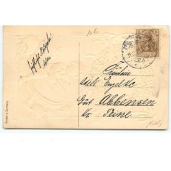 n°15045 - Carte Gaufrée - Prosit Neujahr - Garçon règlant une montre parmi des pièces d'or