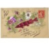 n°15053 - Carte Celluloïd - 1er Avril - Un poisson et des fleurs accompagnent mes Voeux de Bonheur