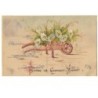 n°15057 - Carte Celluloïd - Bonne et Heureuse Année - Brouette remplie de fleurs