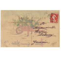 n°15057 - Carte Celluloïd - Bonne et Heureuse Année - Brouette remplie de fleurs