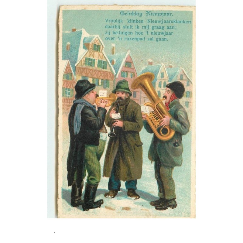 n°15068 - Gelukkig Nieuwjaar - Hommes jouant de la musique dans la rue