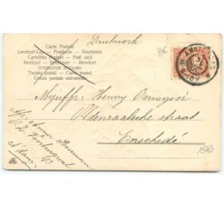 n°15083 - Carte Gaufrée - Heureuse Année - Enfant tirant un traîneau avec un garçon dessus