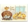 n°15095 - Carte Gaufrée - Easter Greeting - Poussins et panier rempli d'oeufs