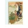 n°15128 - Carte Gaufrée - Joyeux Noël - Père Noël poussant une brouette remplie de sapin, et de cadeaux