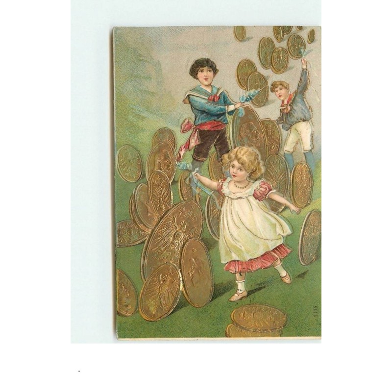n°15143 - Carte Gaufrée - Enfants jouant avec des pièces d'or