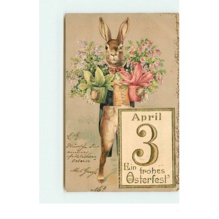 n°15146 - Carte Gaufrée - April 3 Ein frohes Osterfest - Lièvre apportant des pots de fleurs