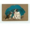 n°15154 - Meissner - Un chien et deux chats sous un parapluie