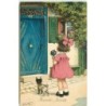 n°15161 - Bonne Année - Fritz Baumgarten - Fillette avec un petit chien devant une porte