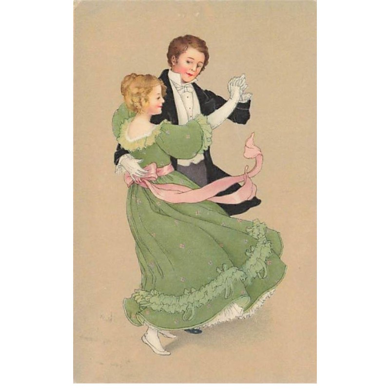 Fantaisie - Style Flatscher - Couple dansant - Robe Verte