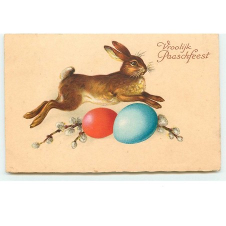 n°15198 - Vroolijk Paaschfeest - Lièvre sautant au-dessus d'oeufs