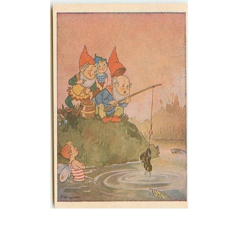 n°10508 - Carte Illustrateur - Fairie, lutins à la pêche