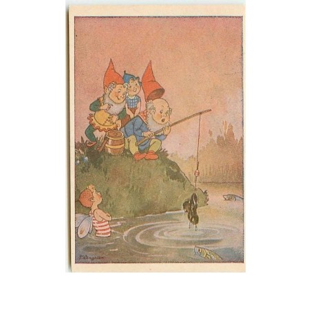n°10508 - Carte Illustrateur - Fairie, lutins à la pêche