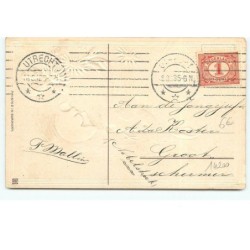 n°15200 - Carte Gaufrée - Vroolijk Paaschfeest - Poussin mangeant à côté de son oeuf