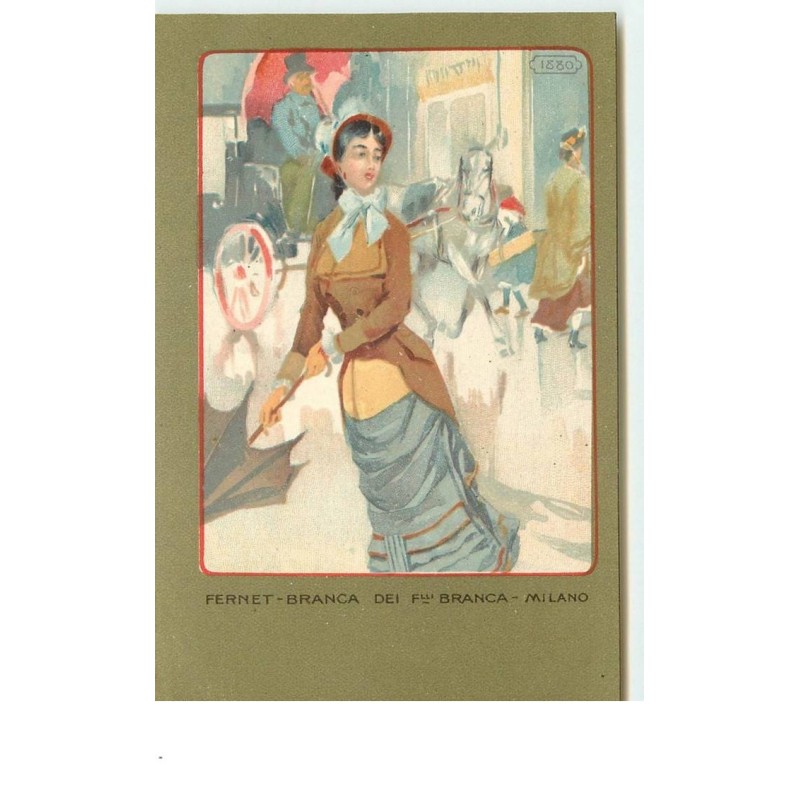 n°15203 - Publicité - Fernet-Branca dei Flli Branca Milano - Femme élégante avec un parapluie