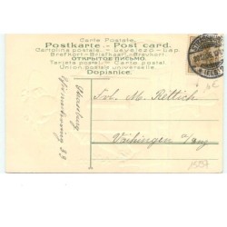 n°15237 - Carte Gaufrée - Prosit Neujahr - 1 Januar - Femme portant des bouteilles de Champagne dans des seaux