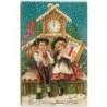 n°15243 - Carte Gaufrée - Ein Glückliches neues jahr - Enfants et Pendule