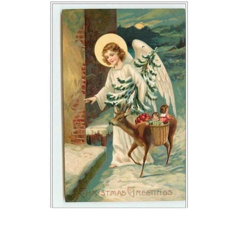 n°1525 - Carte Gaufrée - Christmas Greetings - Ange et biche