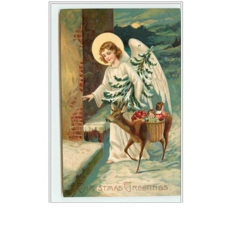 n°1525 - Carte Gaufrée - Christmas Greetings - Ange et biche