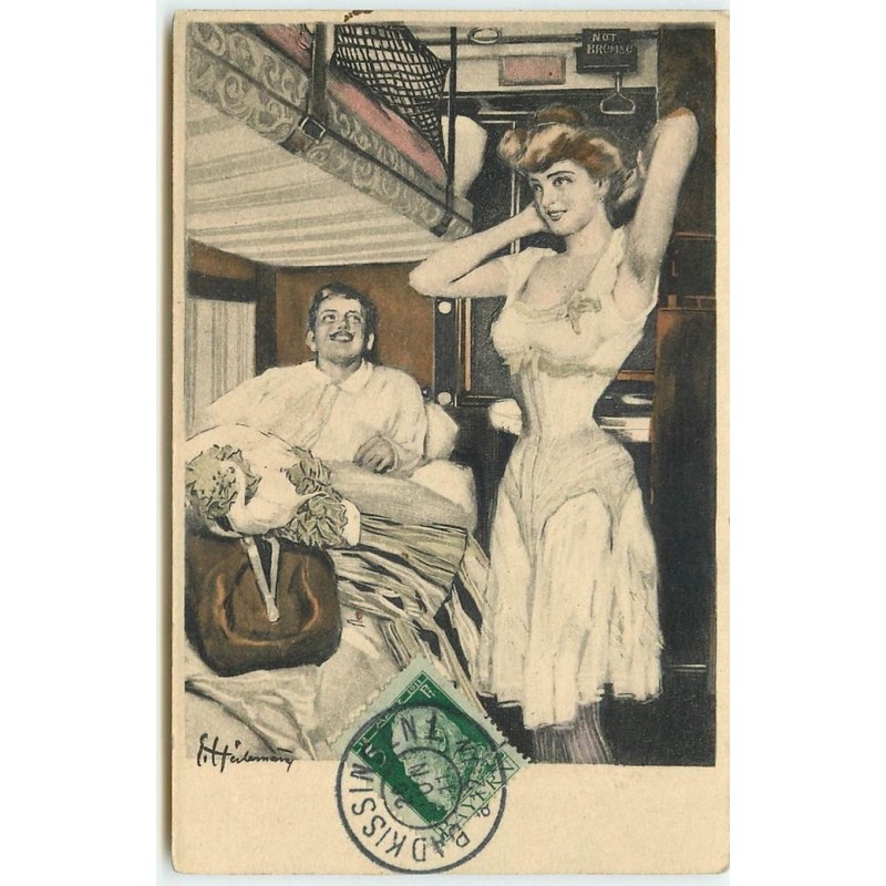 n°15273 - Simplicissimus - Homme regardant une femme se déshabillant dans un compartiment de train