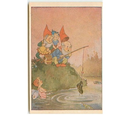 n°10511 - Carte Illustrateur - Fairie, lutins à la pêche