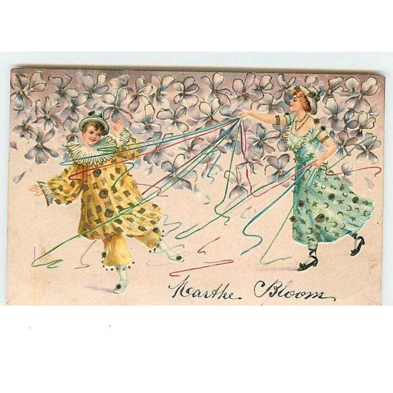 n°10512 - Carte Illustrateur Gaufrée - Pierrot et Colombine