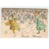 n°10512 - Carte Illustrateur Gaufrée - Pierrot et Colombine